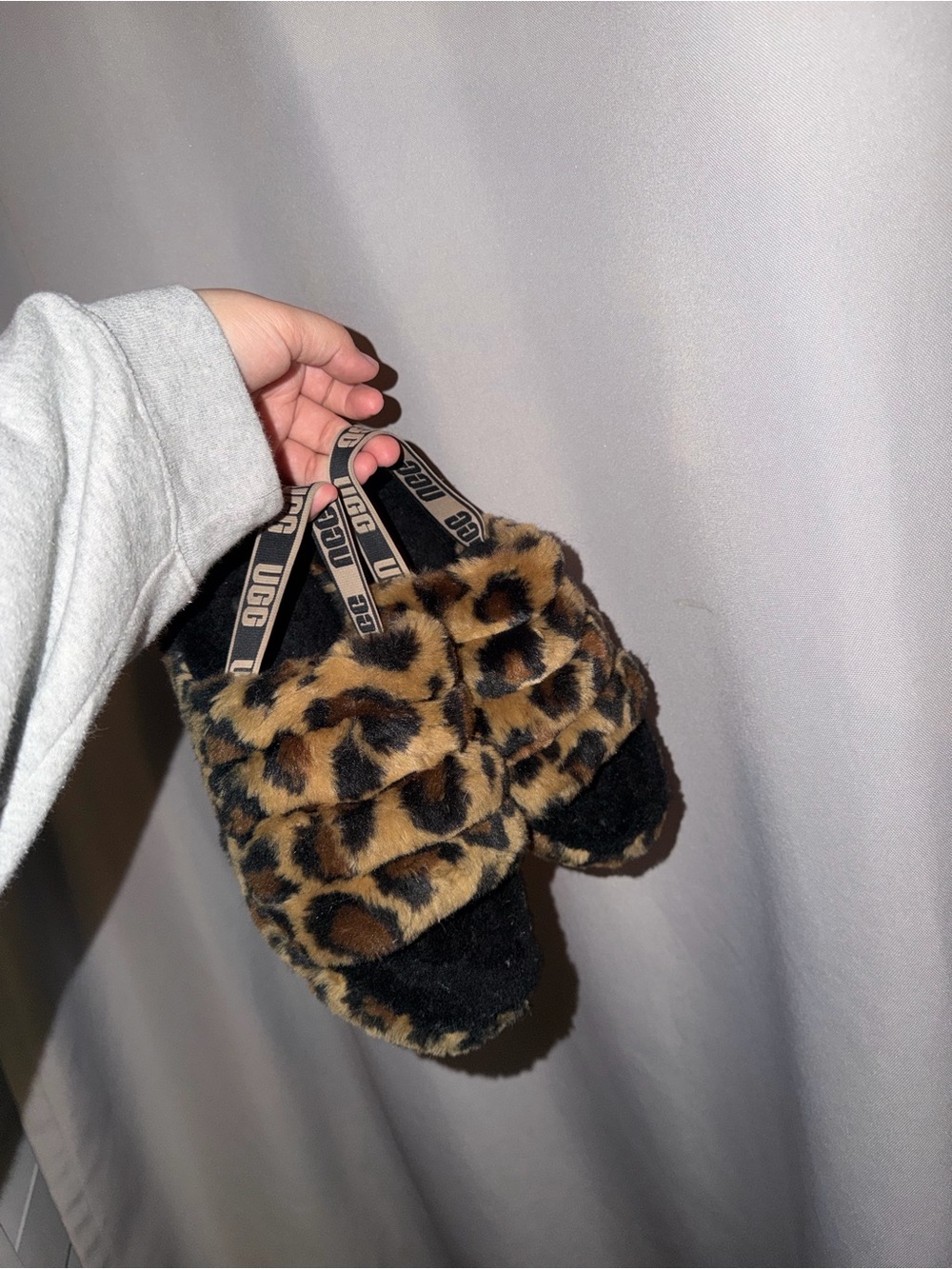 UGG Leopard Print Fuzzy Slide Sandals - Black & Brown